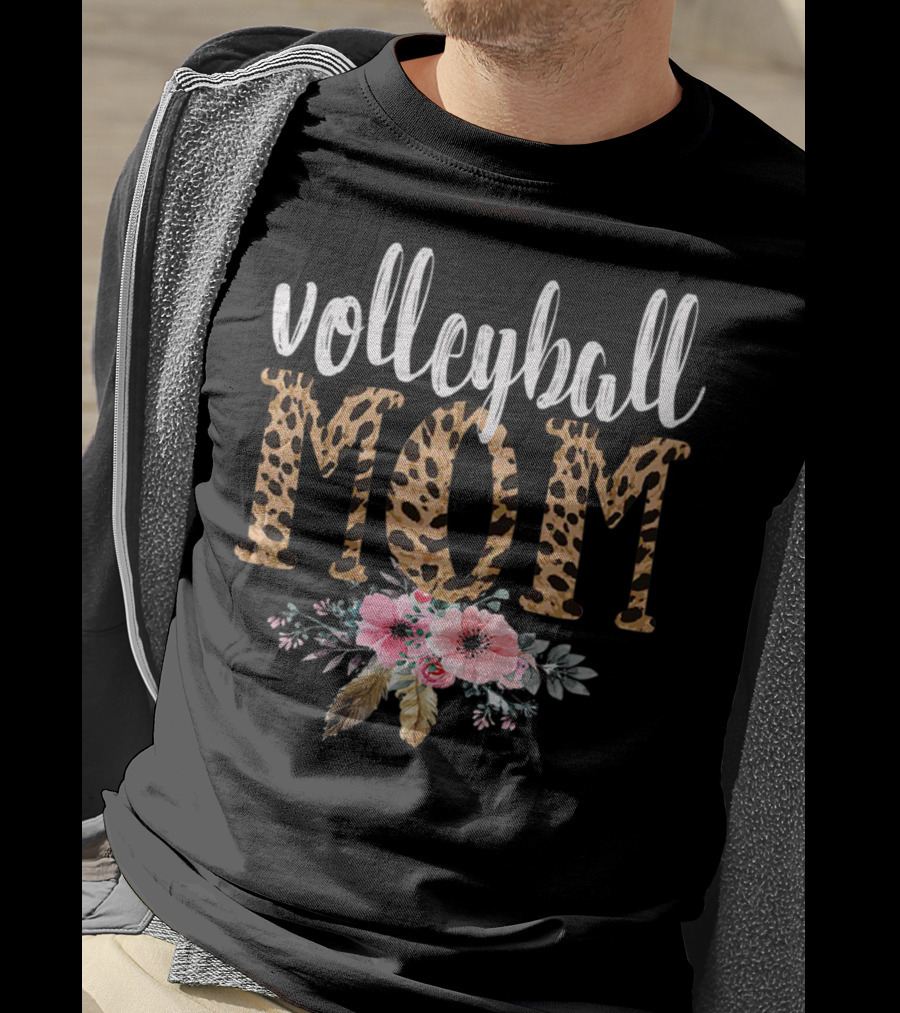 Volleyball Mom Leopard Floral Boho T-Shirt