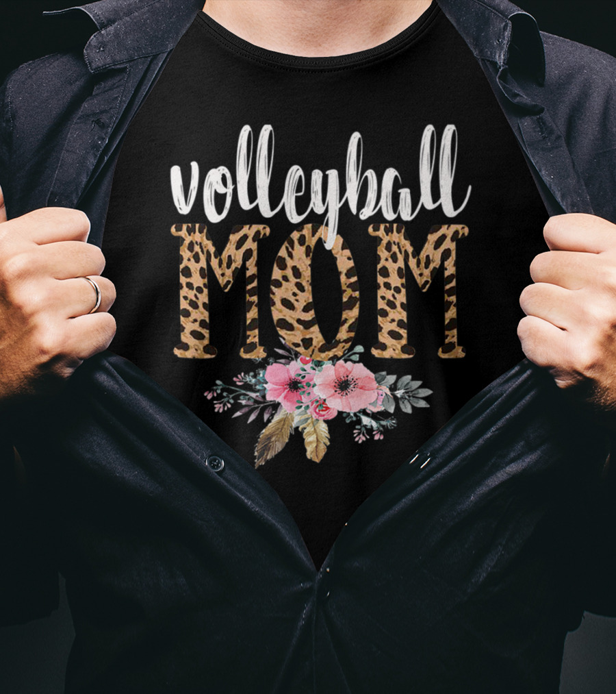 Volleyball Mom Leopard Floral Boho T-Shirt