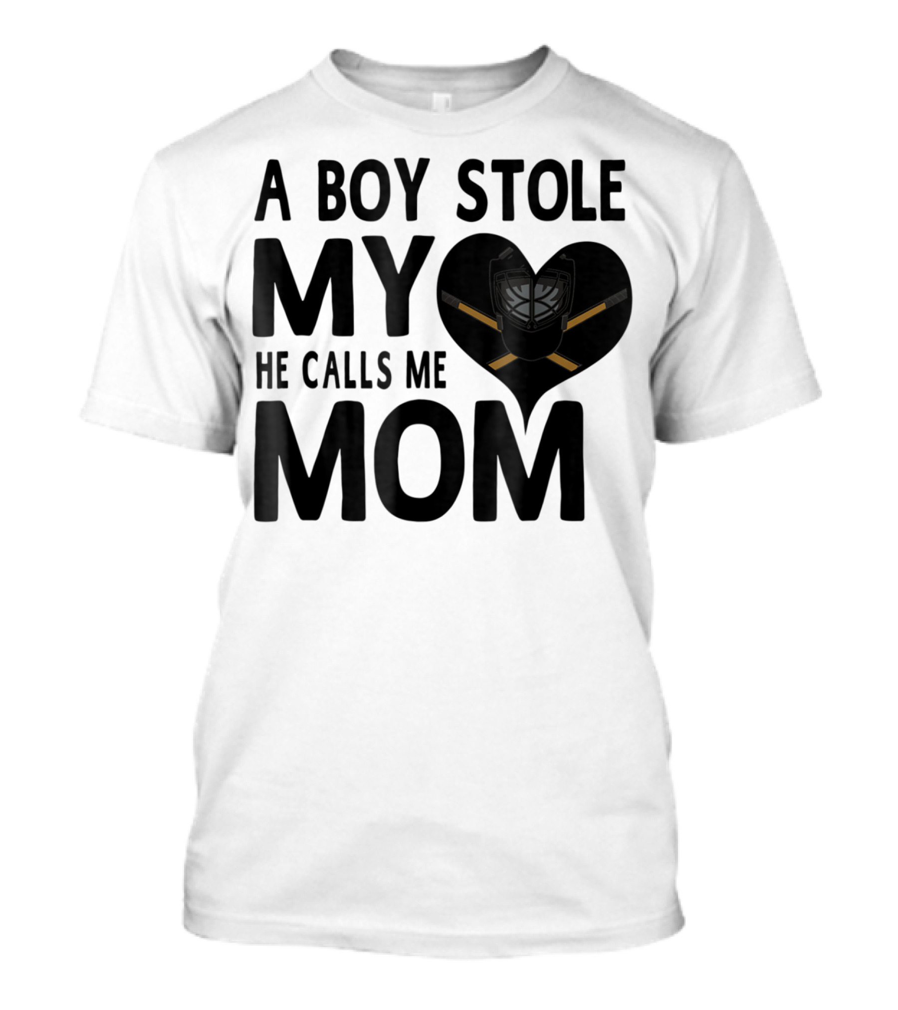 A Boy Stole My Heart He Calls Me Mom Hockey Heart Mask T-Shirt