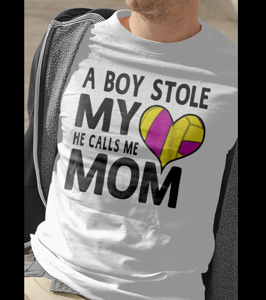 A Boy Stole My Heart He Calls Me Mom Volleyball Heart T-Shirt