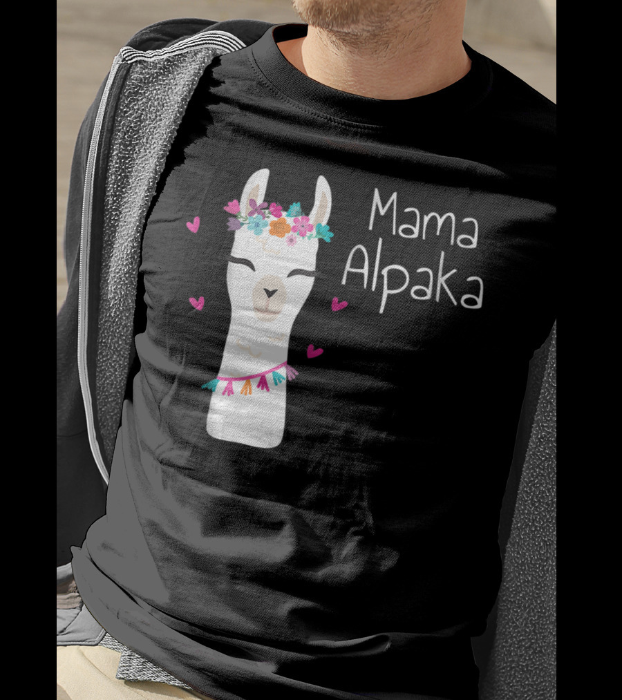 Mama Alpaka Funny Cute Floral Hearts T-Shirt