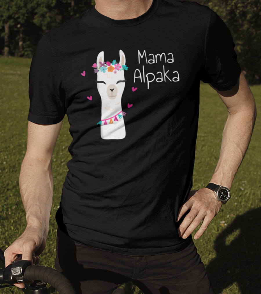 Mama Alpaka Funny Cute Floral Hearts T-Shirt