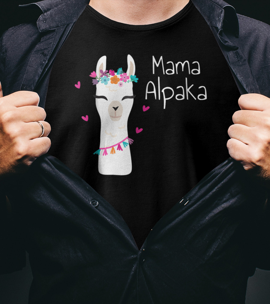 Mama Alpaka Funny Cute Floral Hearts T-Shirt