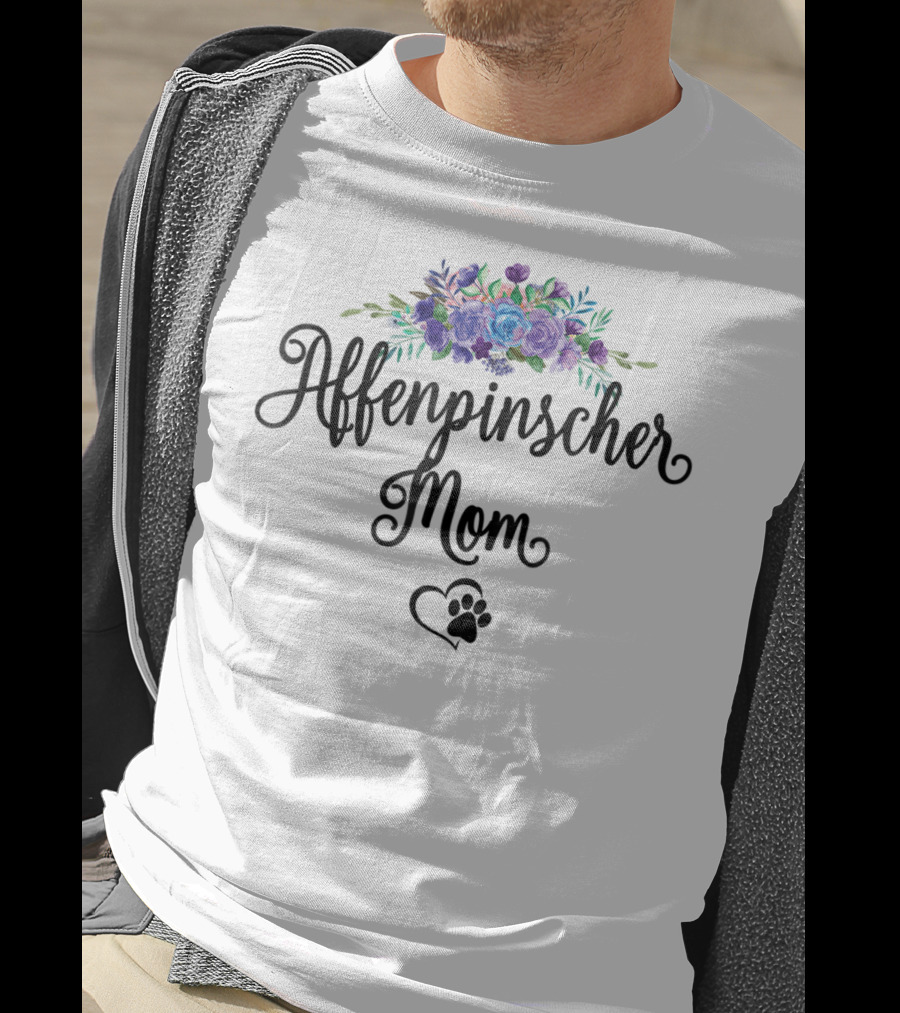 Affenpinscher Mom Floral With Heart And Paw T-Shirt