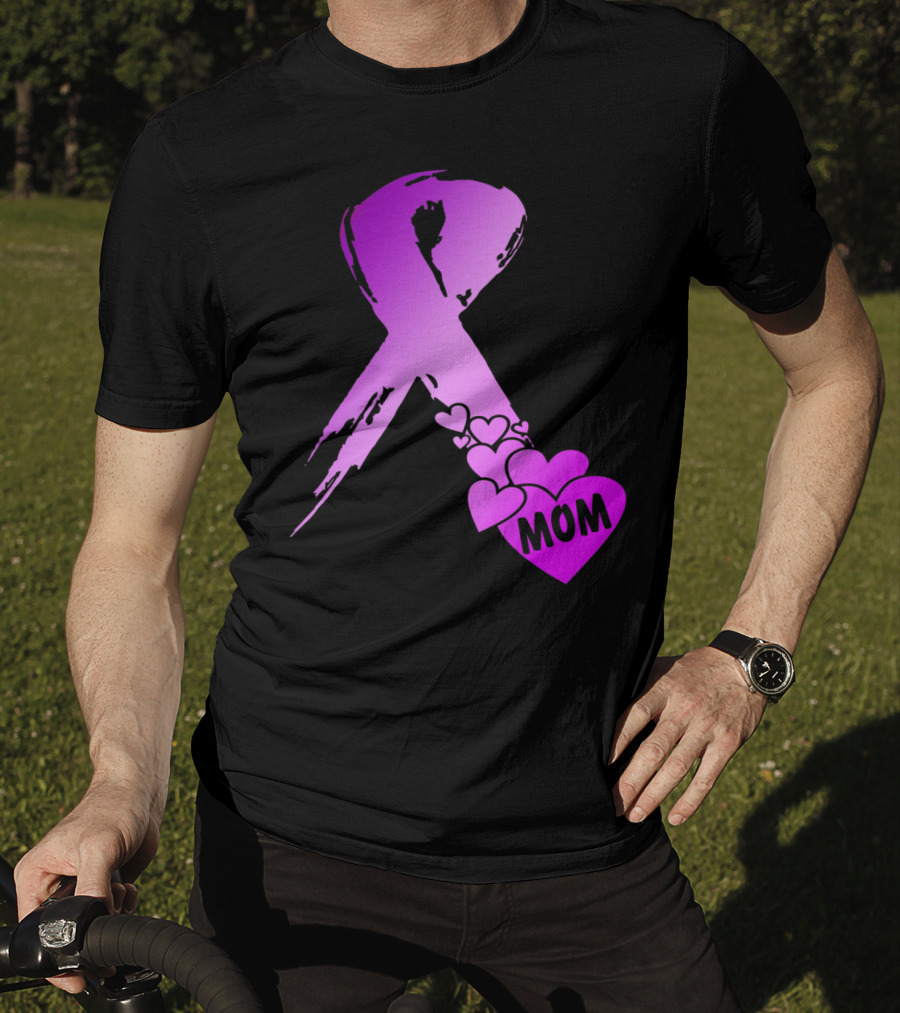 Alzheimers Awareness Mom Purple Ribbon And Hearts T-Shirt