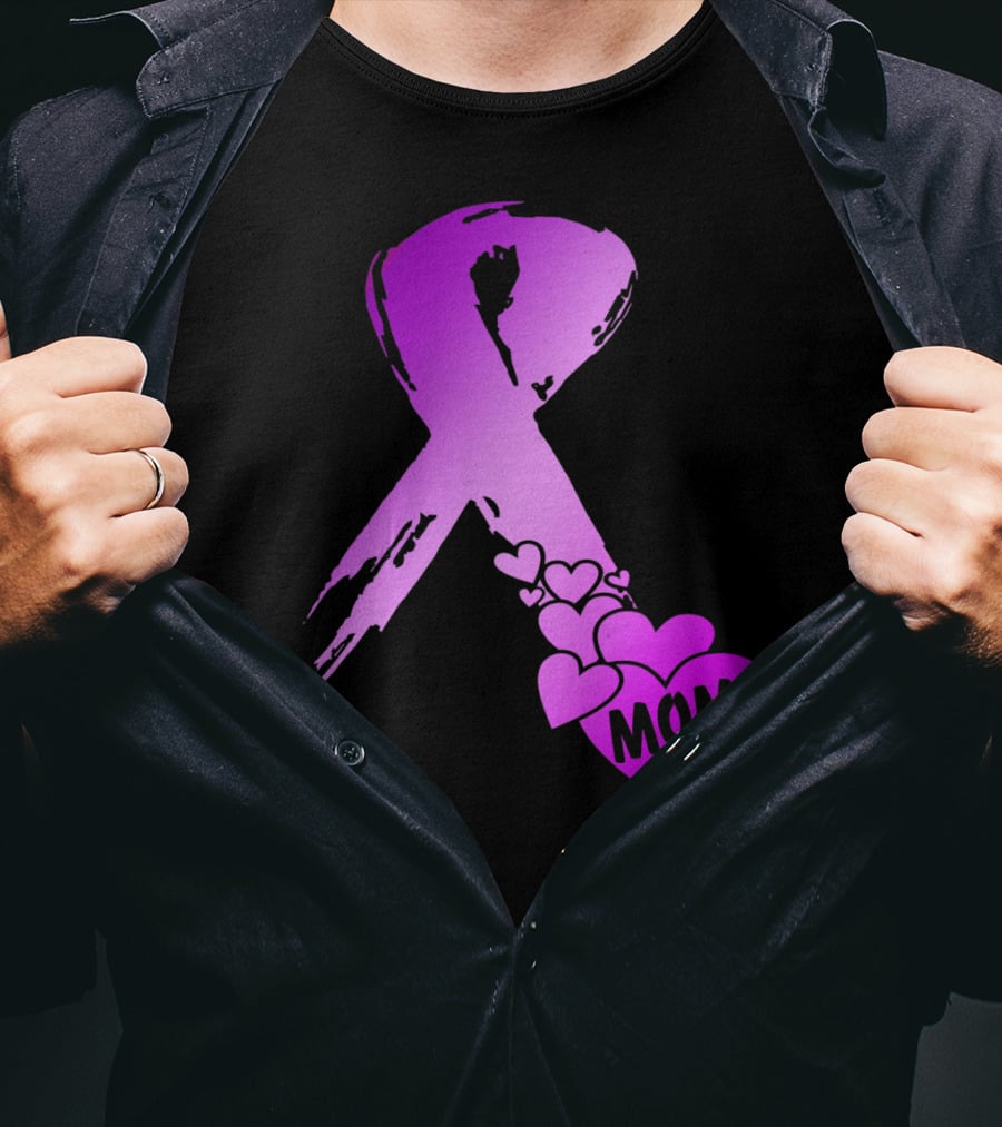 Alzheimers Awareness Mom Purple Ribbon And Hearts T-Shirt