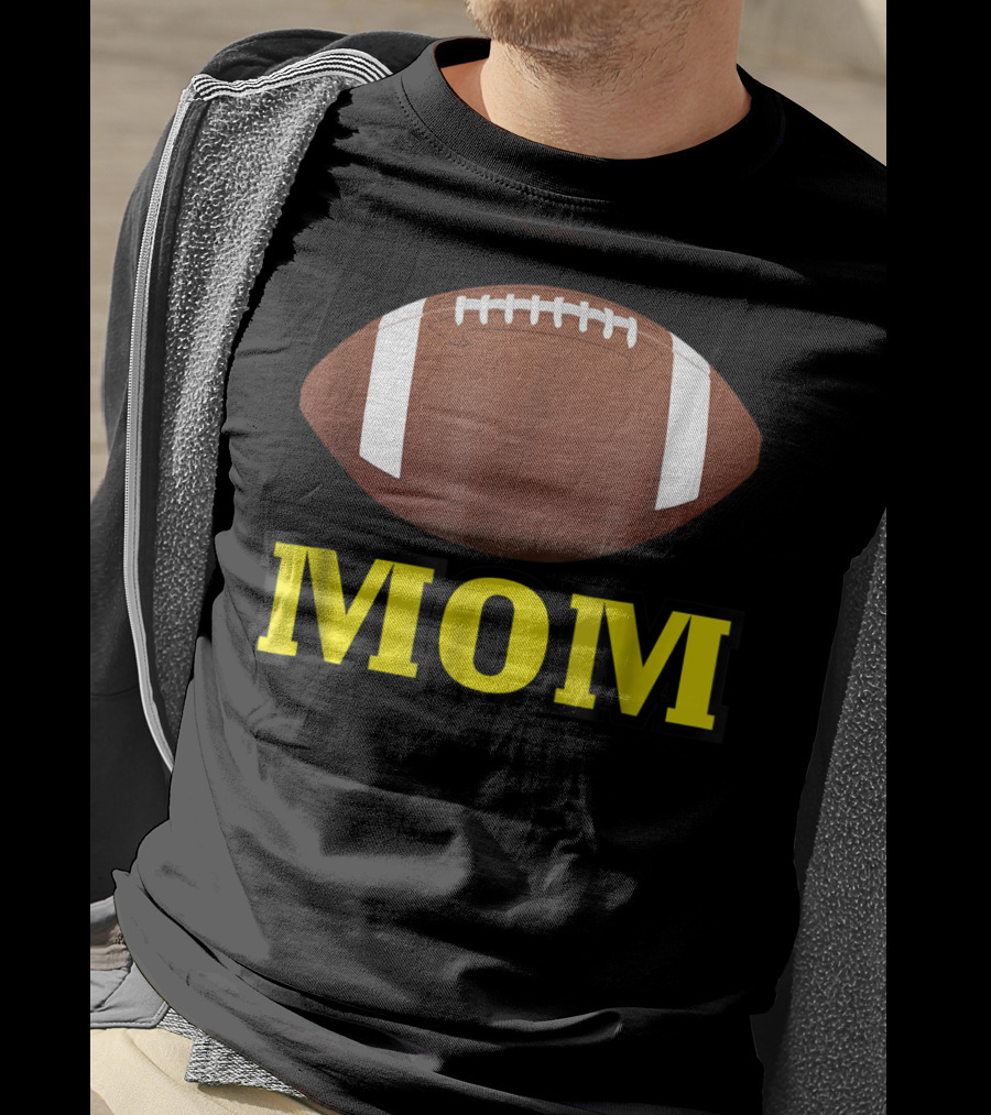 American Football Mom Gold Letters With Football T-Shirt