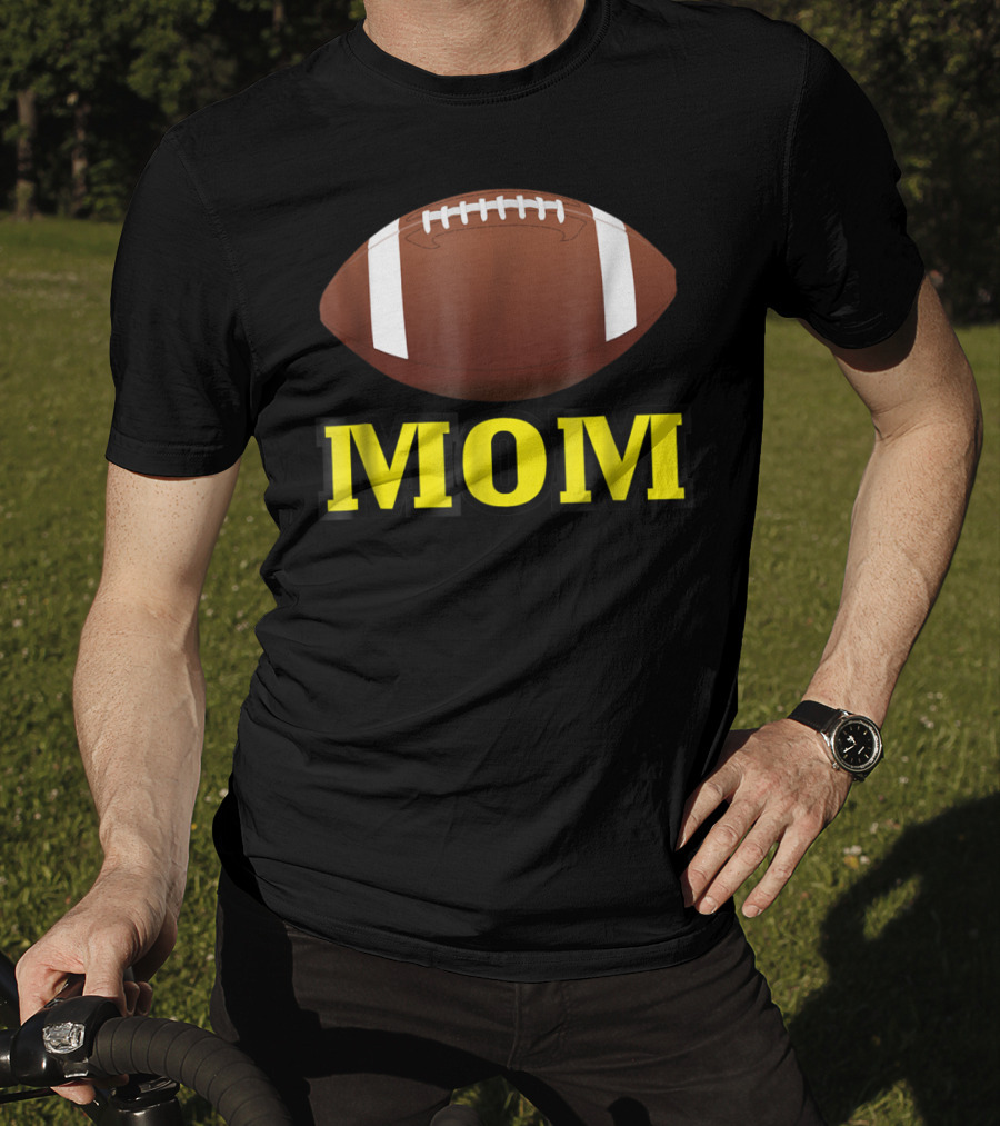 American Football Mom Gold Letters With Football T-Shirt