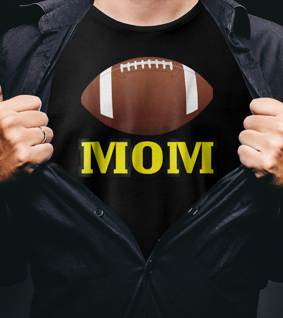 American Football Mom Gold Letters With Football T-Shirt