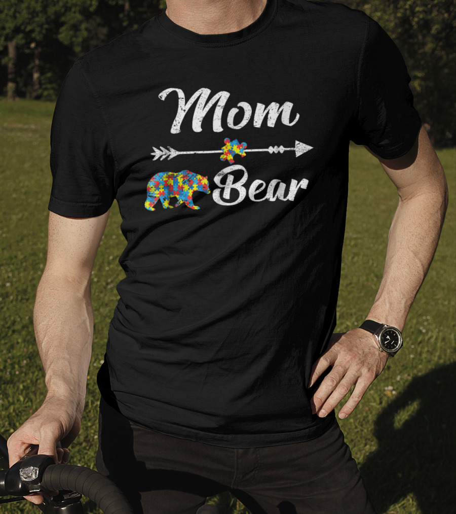 Mom Bear Arrow Heart Autism Awareness T-Shirt