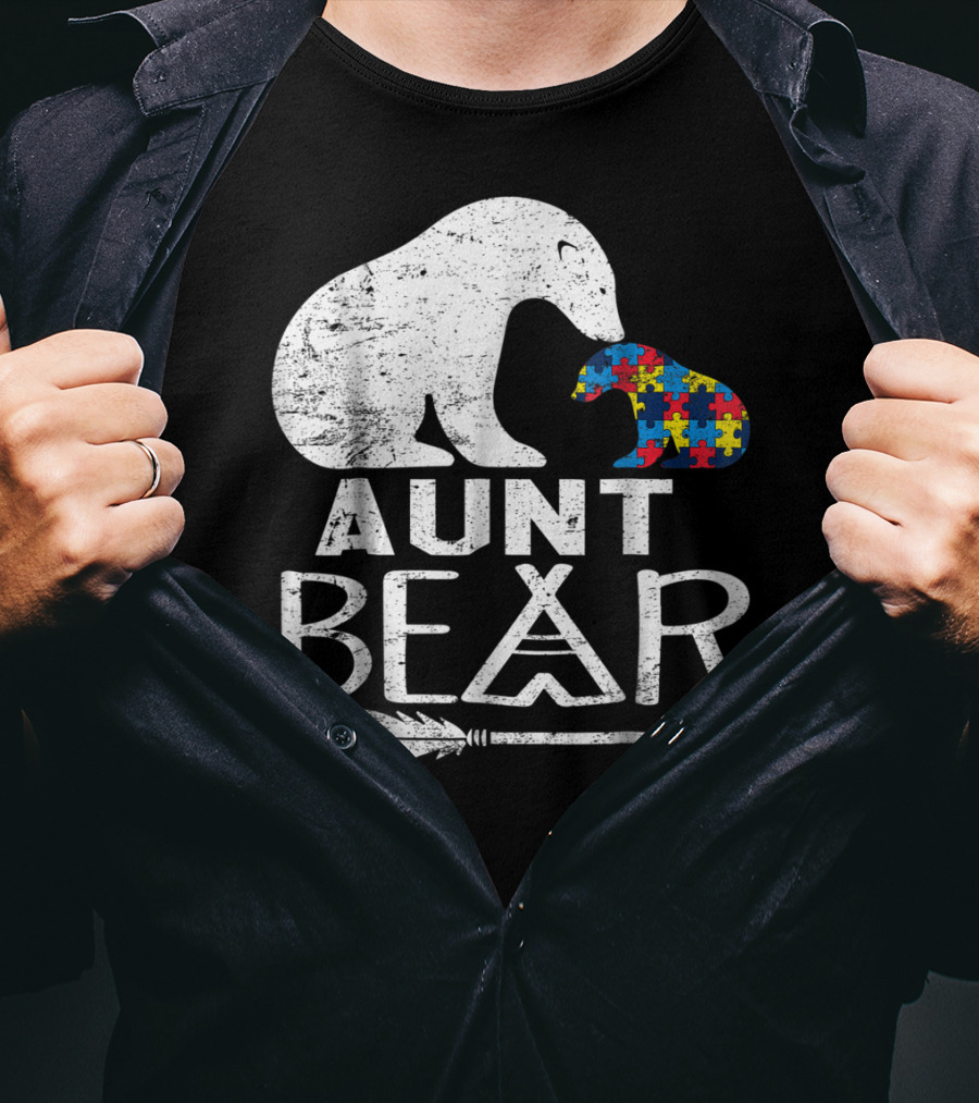 Aunt Bear Autism Awareness Puzzle Arrow Bear T-Shirt