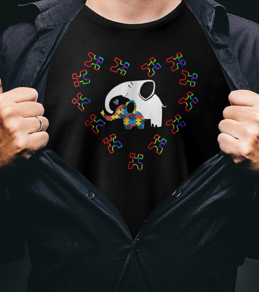 Autism Awareness Elephant Love Mom Kid Puzzle Heart T-Shirt