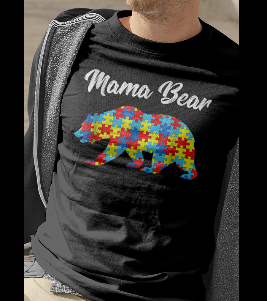 Mama Bear Autism Awareness Puzzle Pattern Bear51 T-Shirt