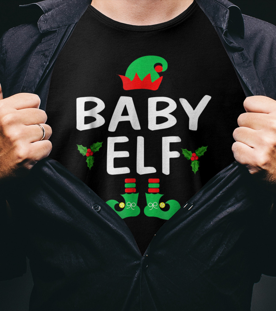 BABY ELF Christmas Green Hat Holly Boots T-Shirt