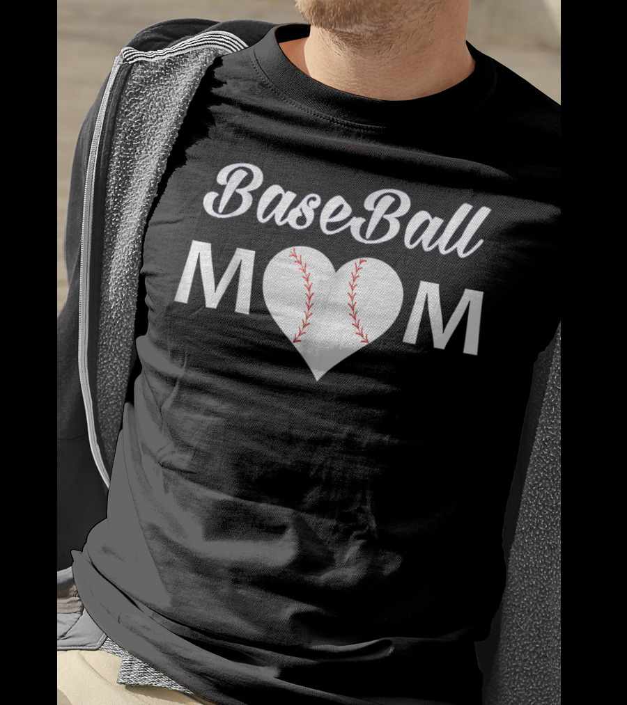 BaseBall Mom Heart With Baseball Stitch T-Shirt