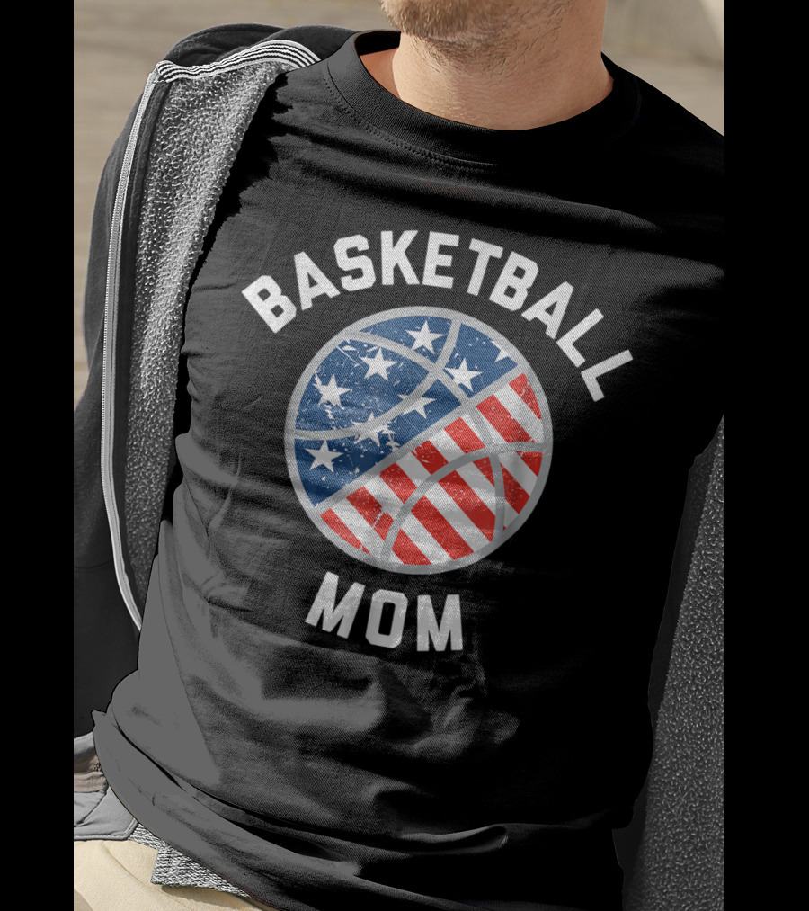 Basketball Mom Patriotic Stars And Stripes Ball Support T-Shirt
