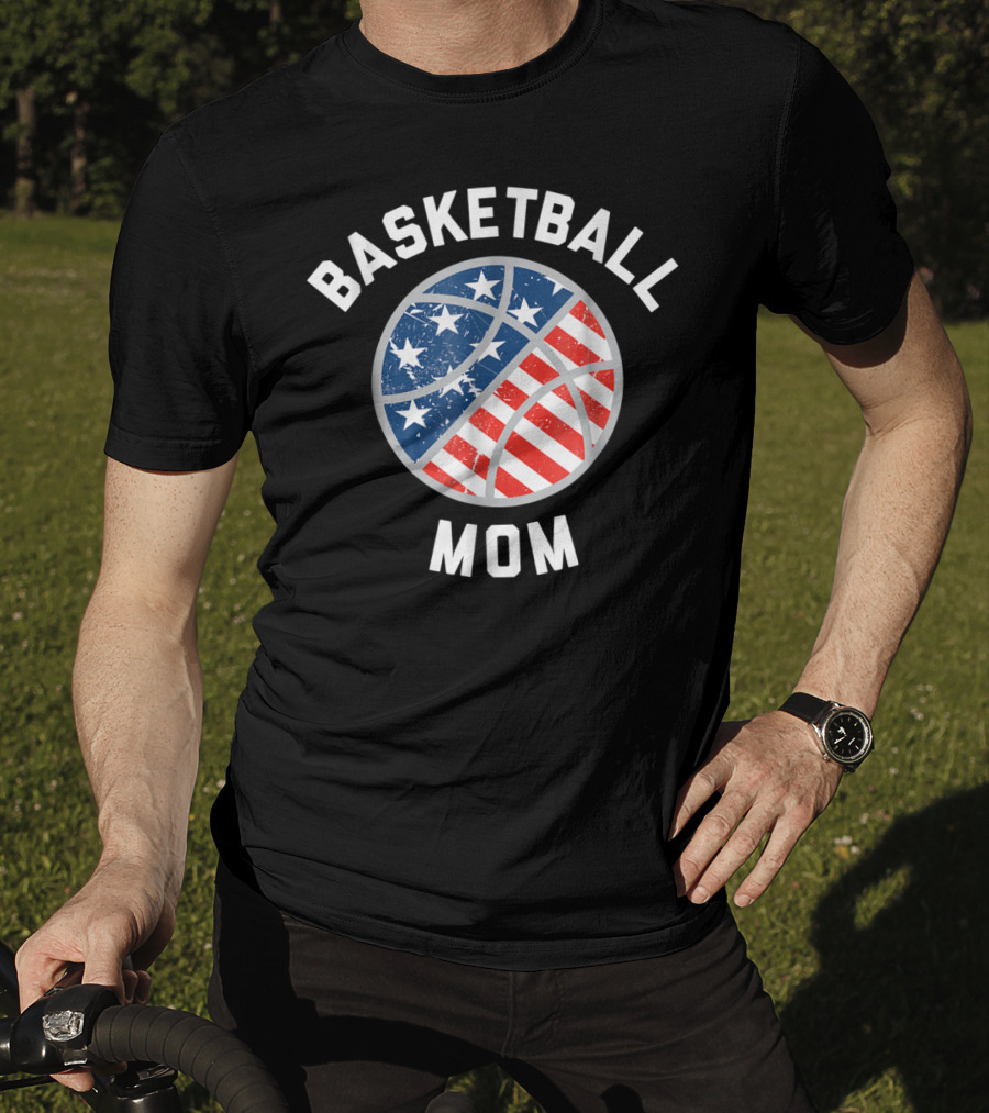 Basketball Mom Patriotic Stars And Stripes Ball Support T-Shirt