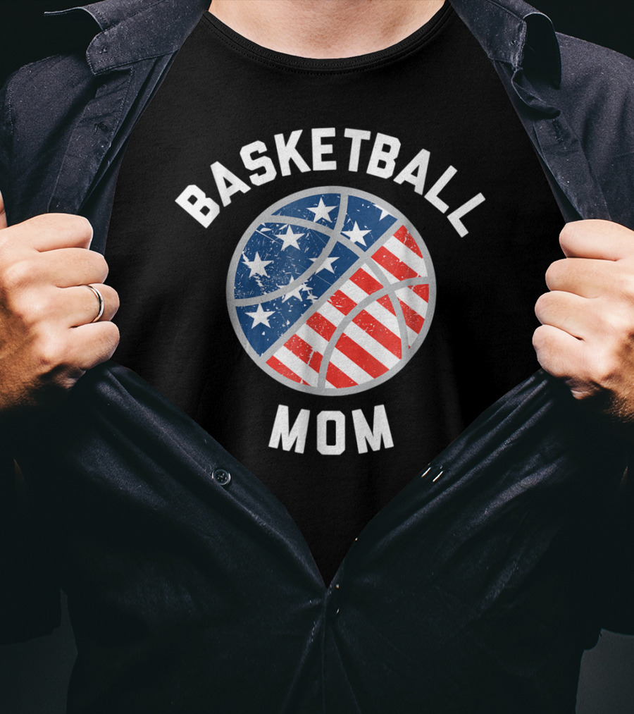 Basketball Mom Patriotic Stars And Stripes Ball Support T-Shirt