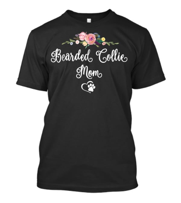 Bearded Collie Dog Mom Floral Heart Paw Prints T-Shirt