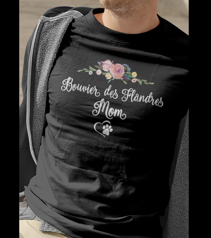 Bouvier Des Flandres Mom Floral Paw Heart T-Shirt