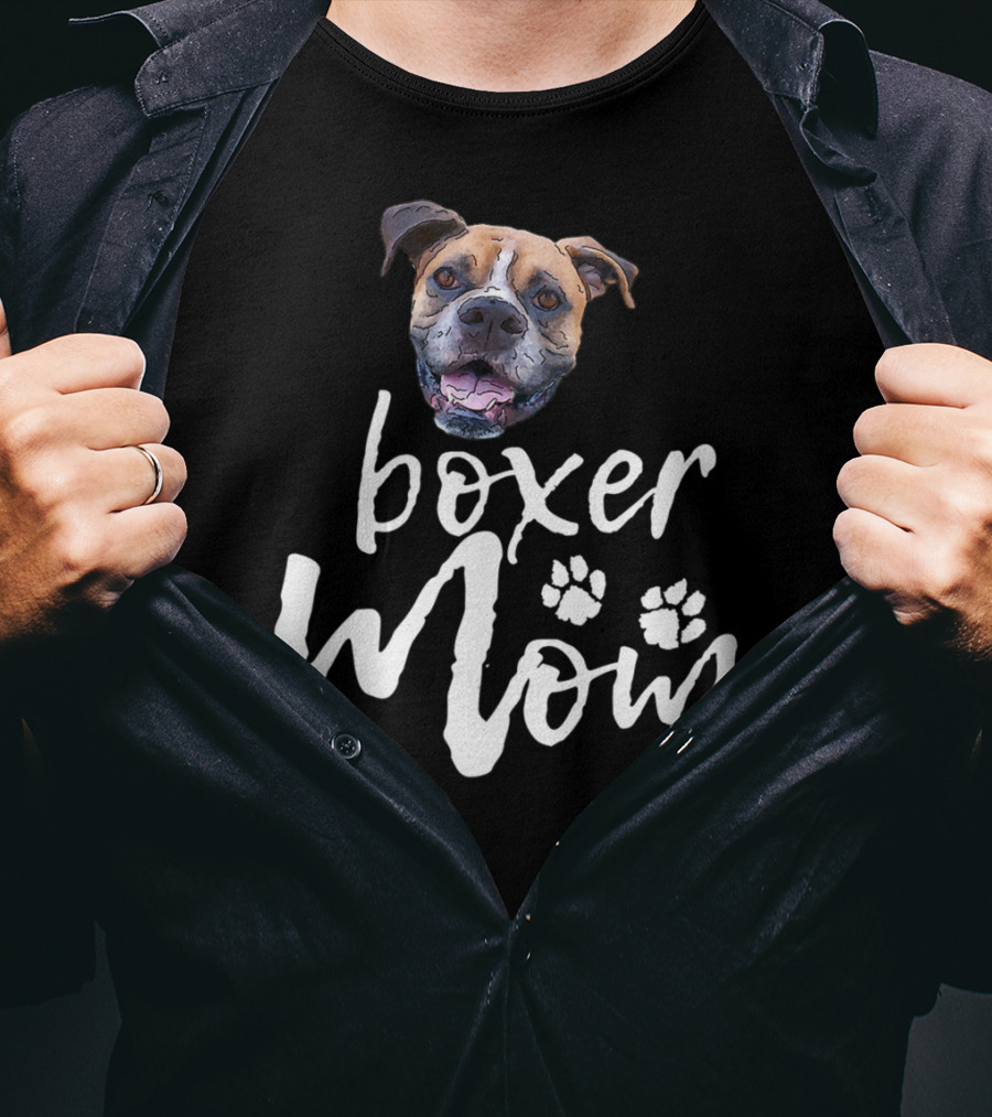 Boxer Mom Cute Dog Face Paw Prints T-Shirt