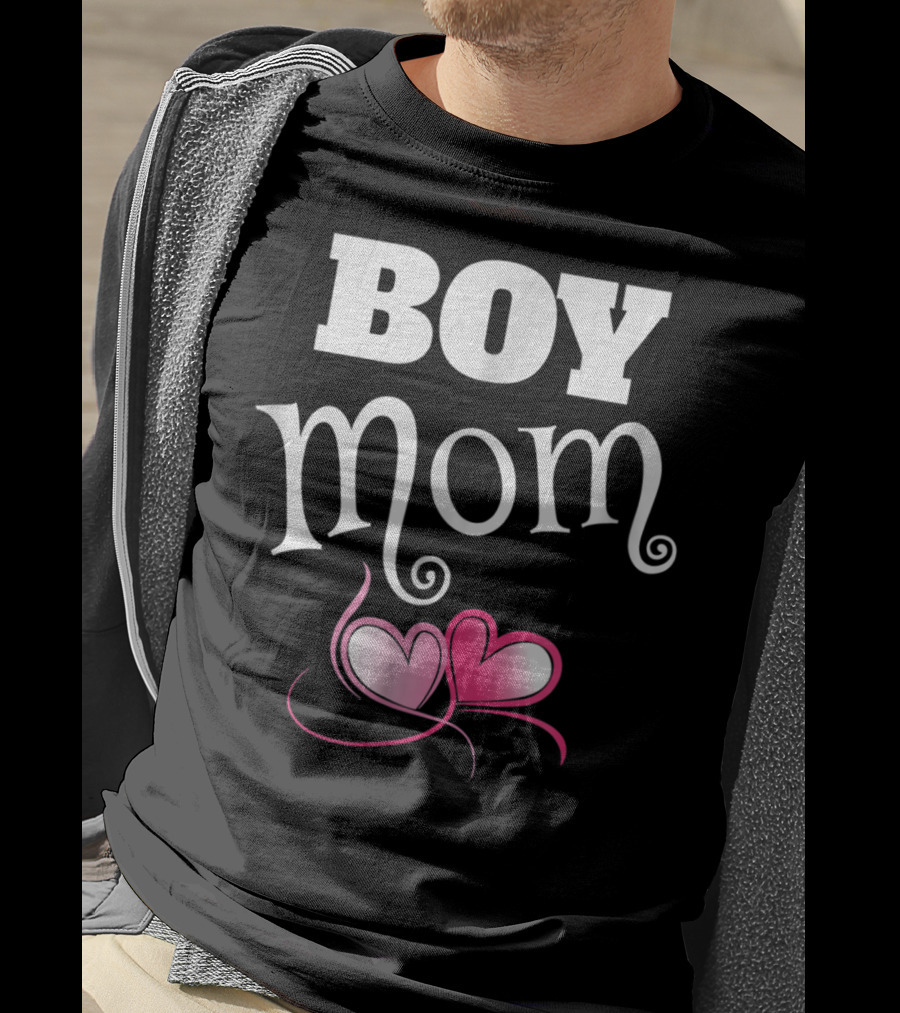 Boy Mom Love My Boys Gender Reveal Party Hearts T-Shirt
