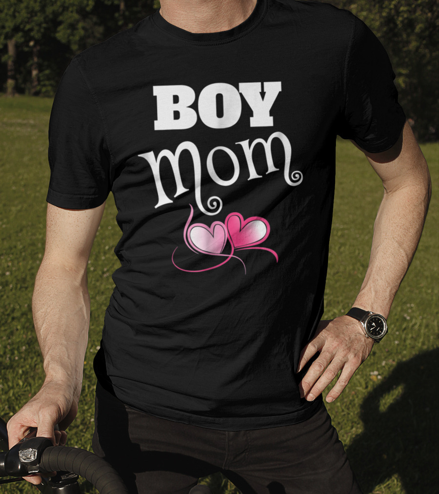 Boy Mom Love My Boys Gender Reveal Party Hearts T-Shirt