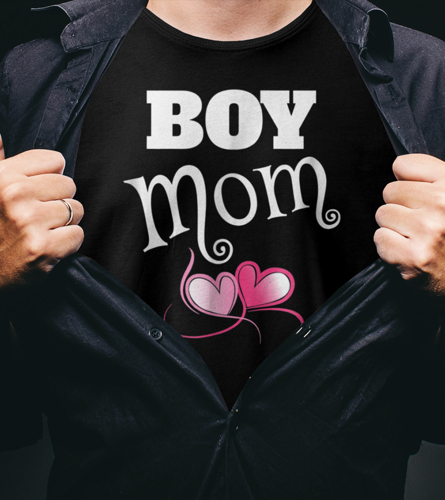 Boy Mom Love My Boys Gender Reveal Party Hearts T-Shirt