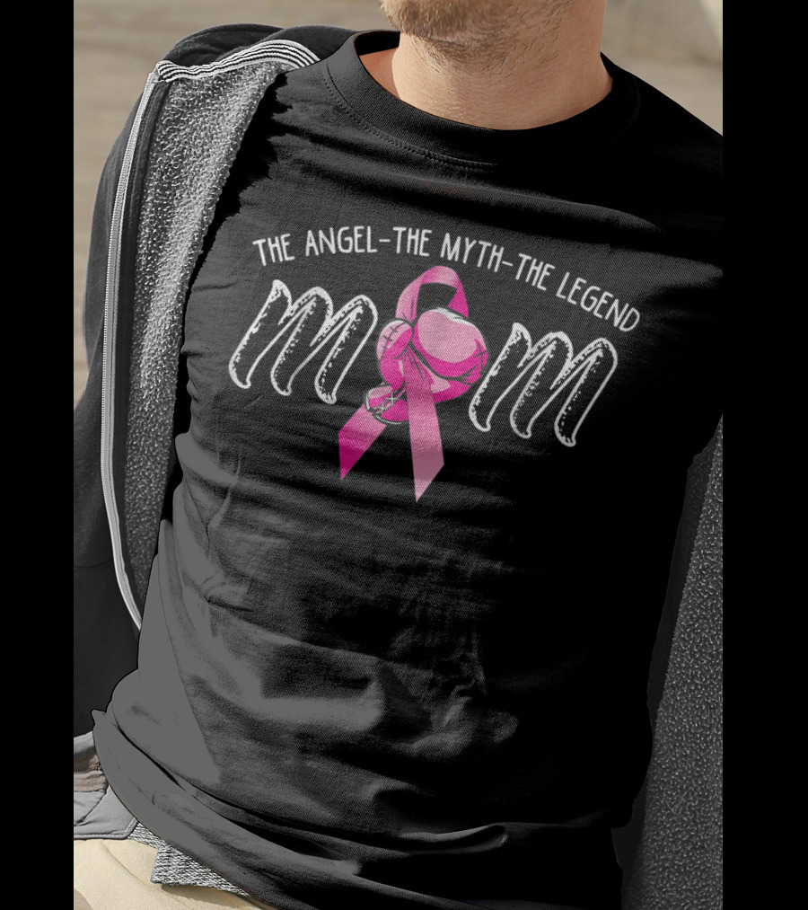 The Angel The Myth The Legend Mom Breast Cancer Pink Ribbon Boxing Gloves T-Shirt