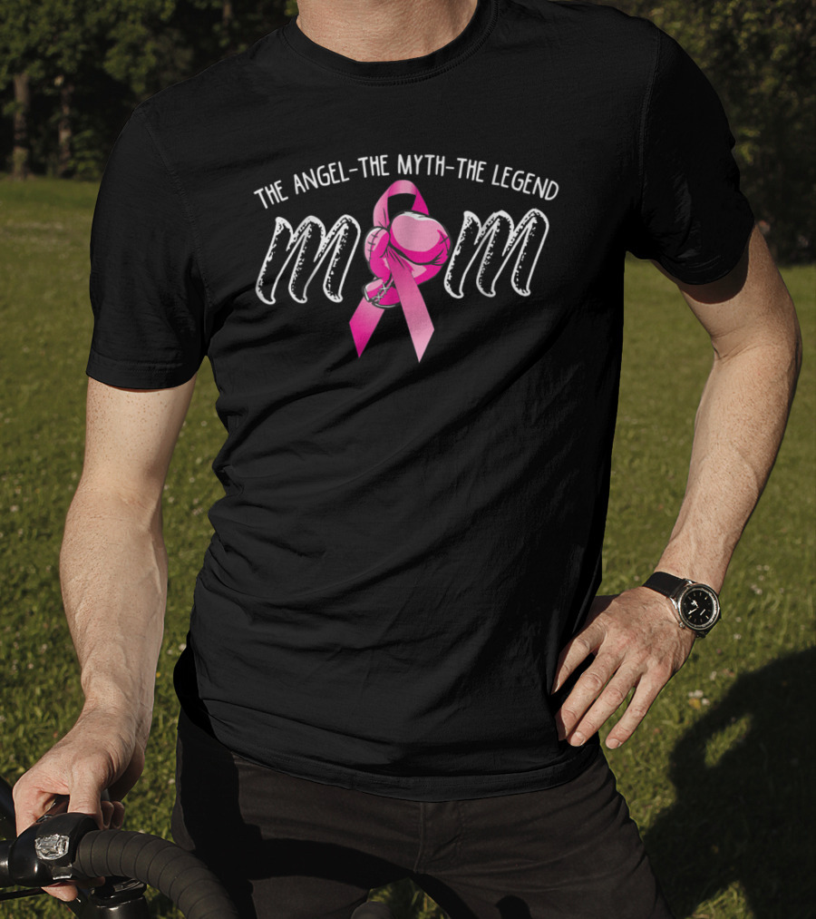 The Angel The Myth The Legend Mom Breast Cancer Pink Ribbon Boxing Gloves T-Shirt