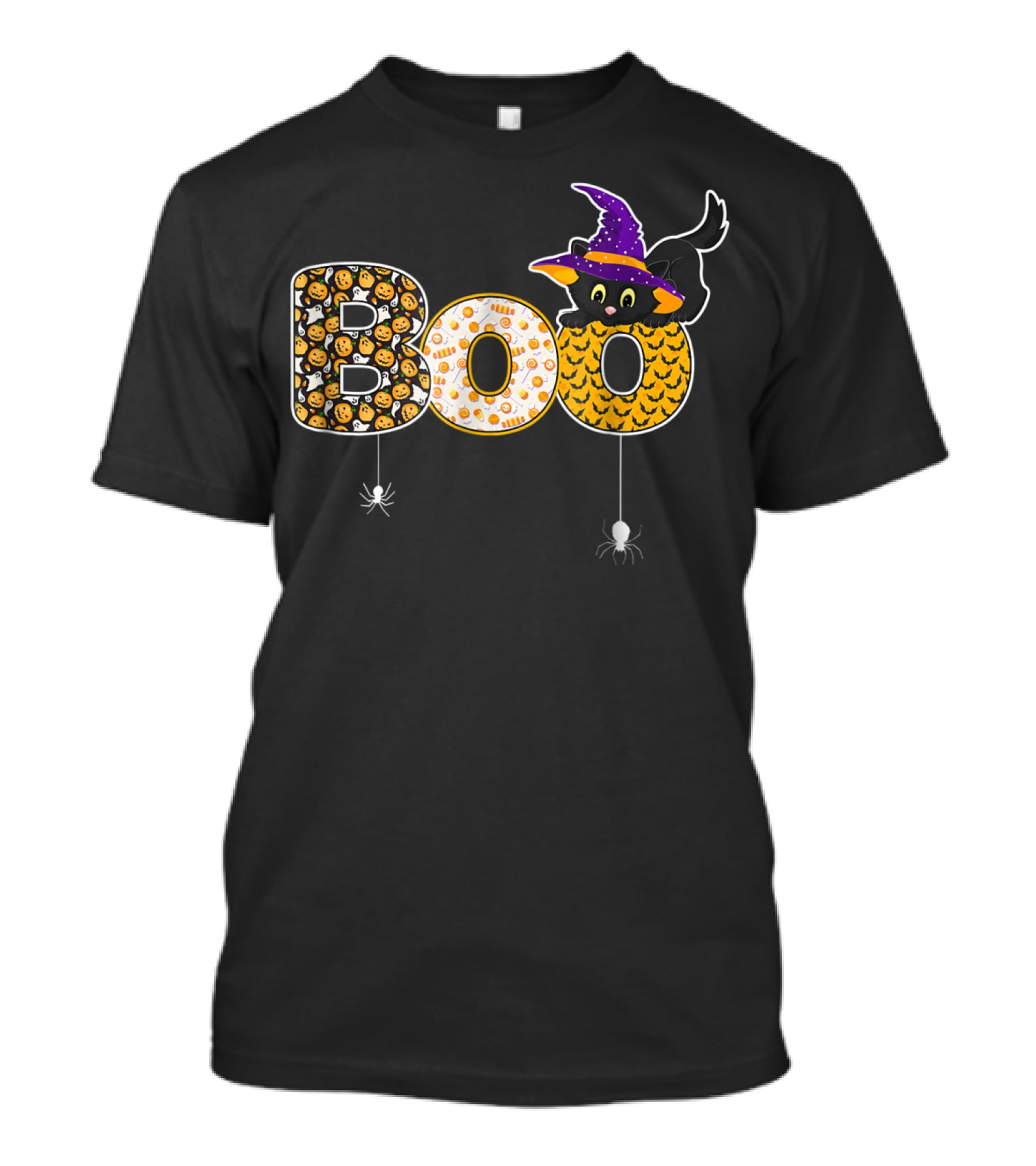 Boo Halloween Cat Mom Cute25 Black Cat Witch Hat Spiders T-Shirt