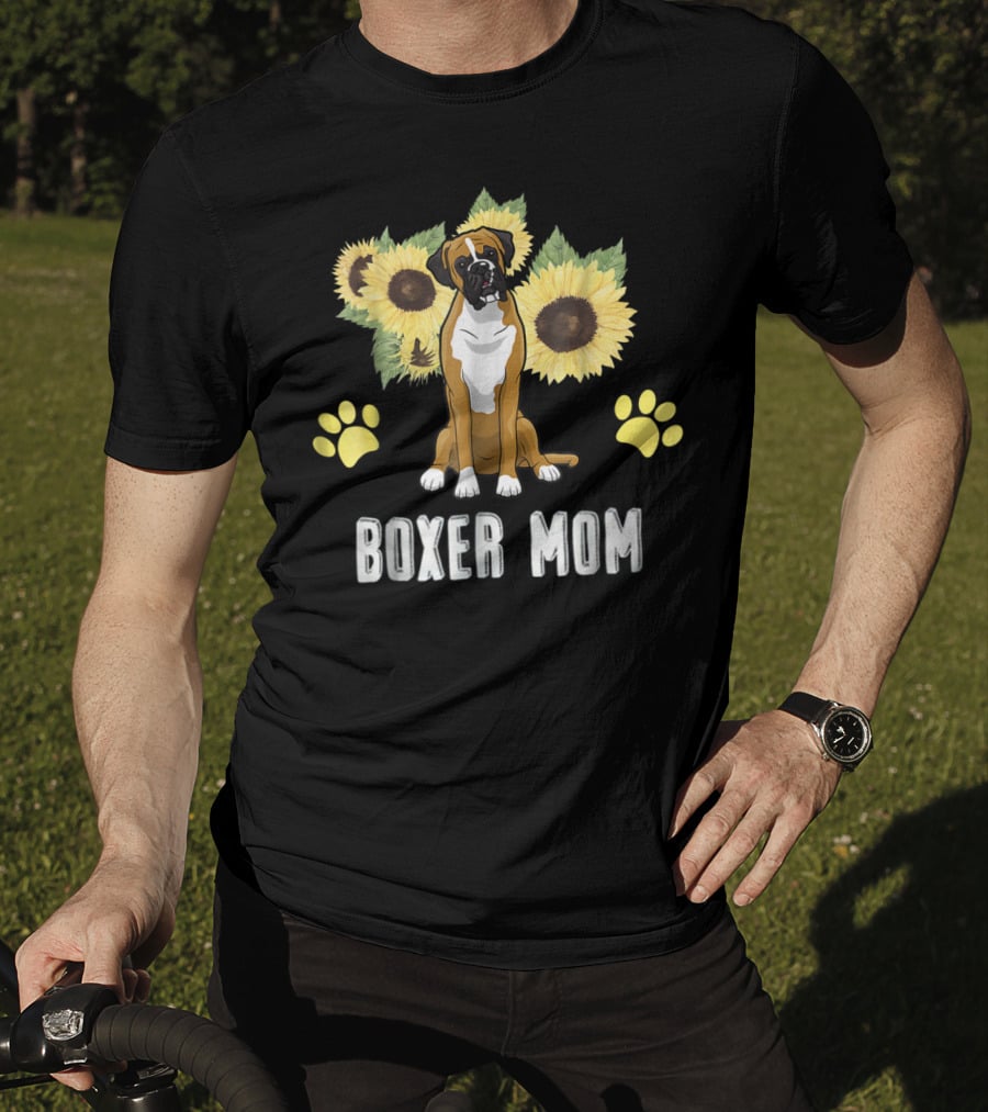 Boxer Mom Sunflowers Paw Prints T-Shirt