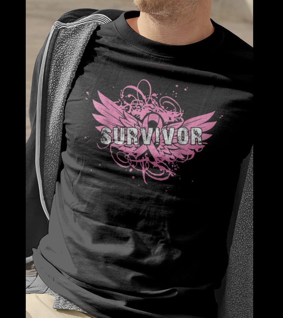 Survivor Pink Ribbon Breast Cancer Mom Wings T-Shirt