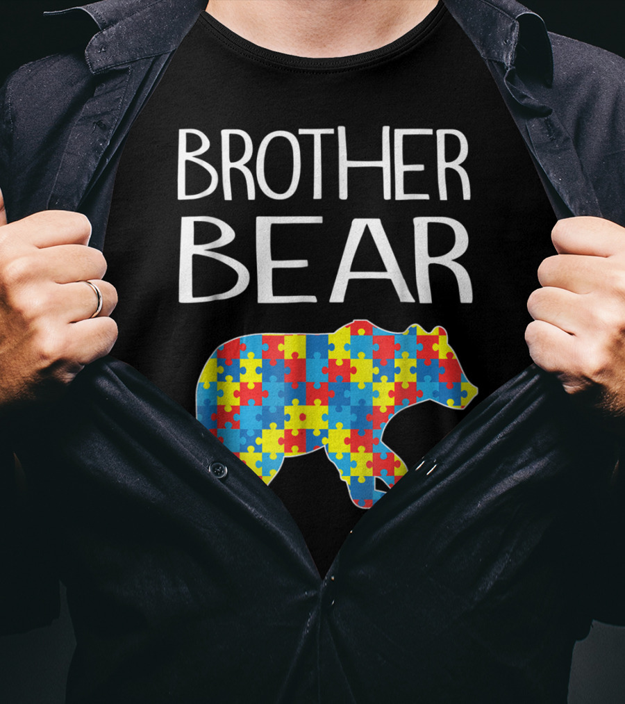 Brother Bear Autism Puzzle Pattern Dad T-Shirt