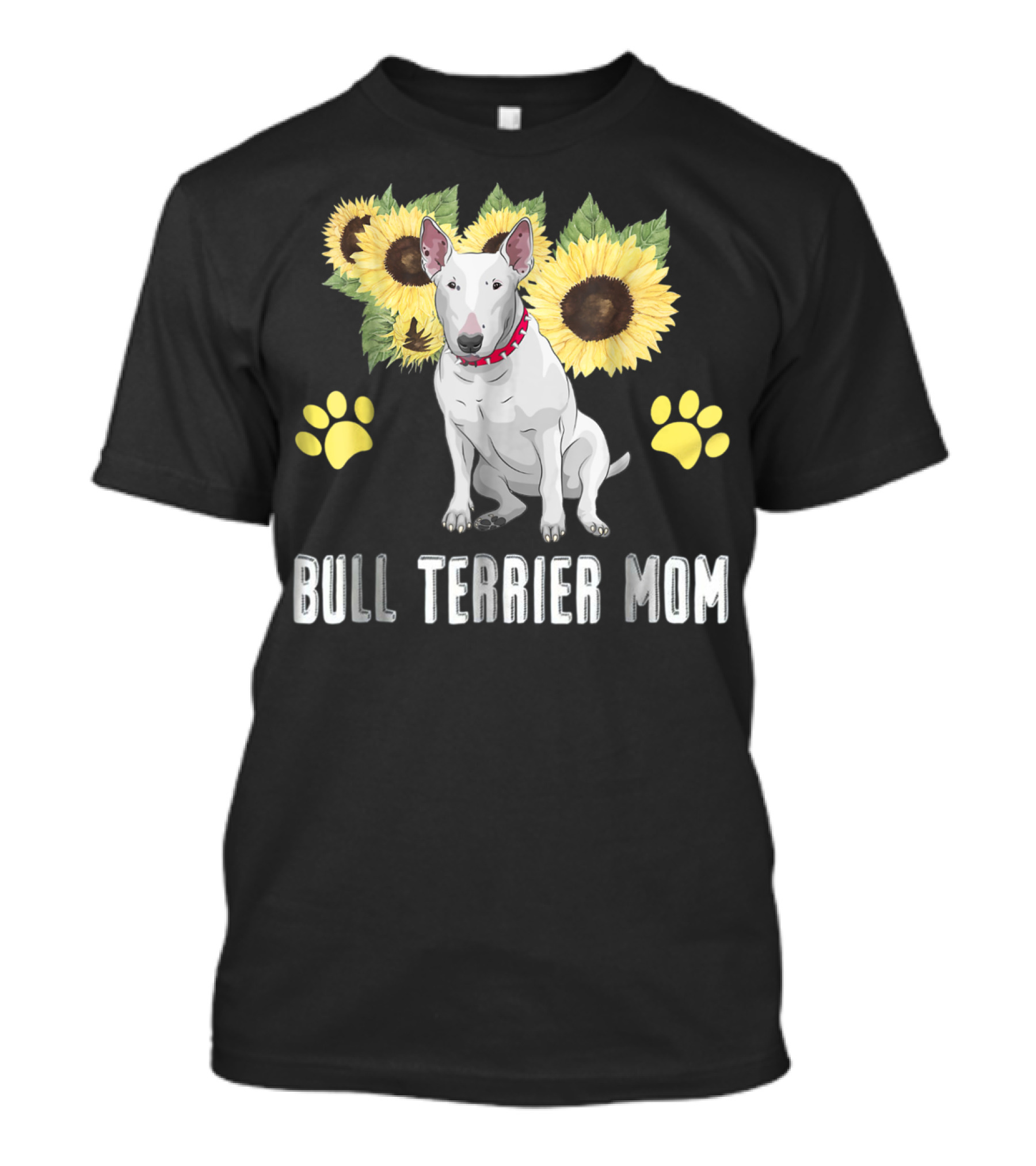 Bull Terrier Mom With Sunflowers And Paw Prints T-Shirt