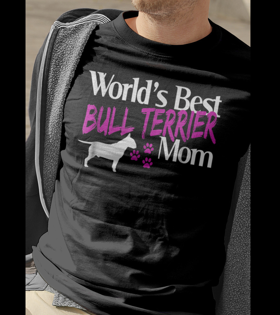 World's Best Bull Terrier Mom With Dog Silhouette And Paw Prints T-Shirt