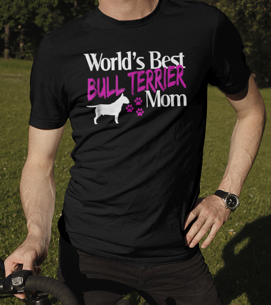 World's Best Bull Terrier Mom With Dog Silhouette And Paw Prints T-Shirt