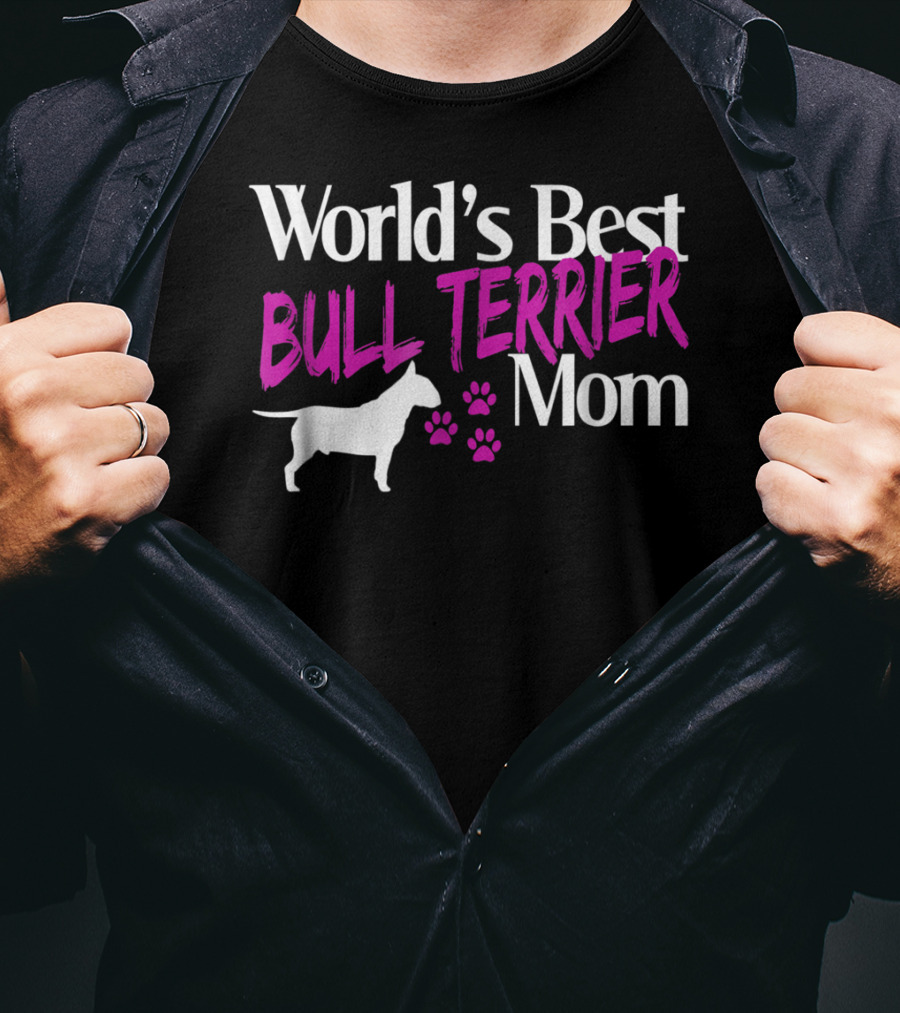 World's Best Bull Terrier Mom With Dog Silhouette And Paw Prints T-Shirt