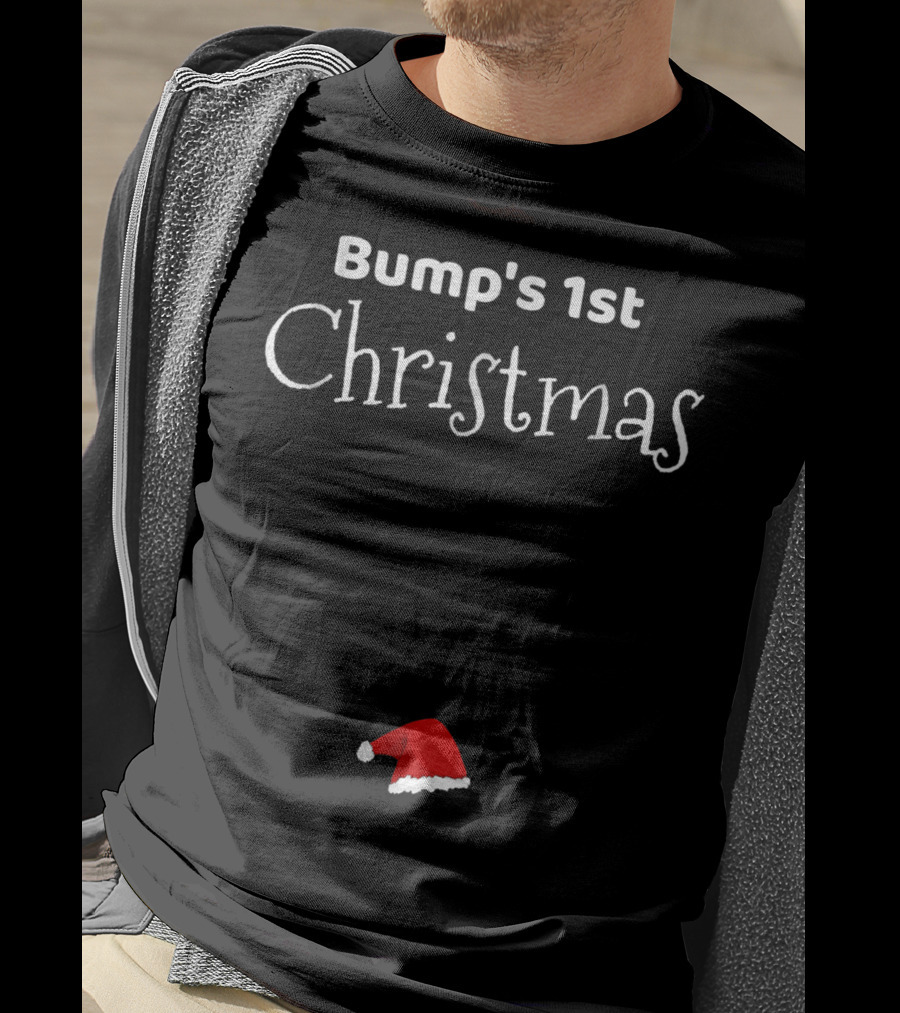 Bump's 1st Christmas Fun Pregnancy Reveal New Mom Holiday Santa Hat T-Shirt
