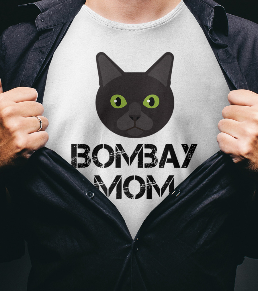 Bombay Mom Cat Owner Black Cat Face T-Shirt