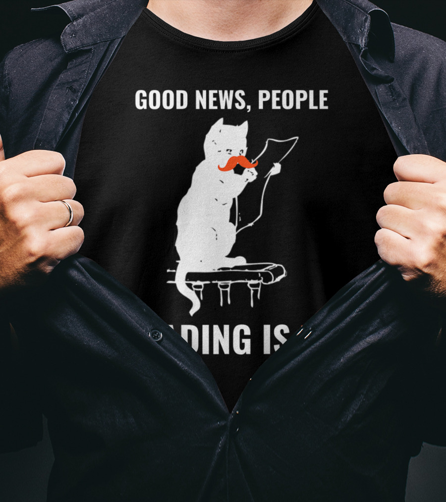 Good News People Cat Reading Is Lit Book Nerd Funny Cat Librarian Cat Mom28 T-Shirt