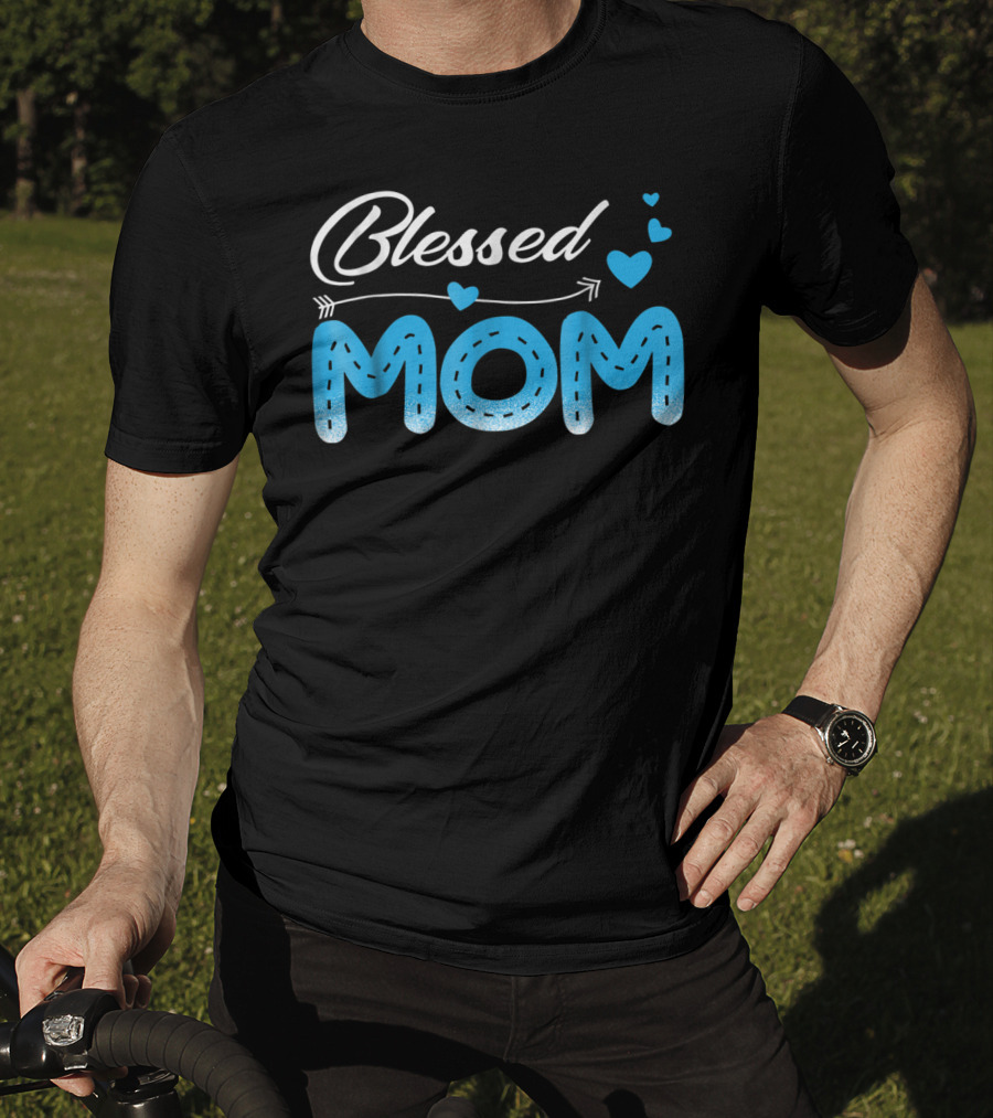 Blessed Mom Arrow Heart Blue Stitch T-Shirt