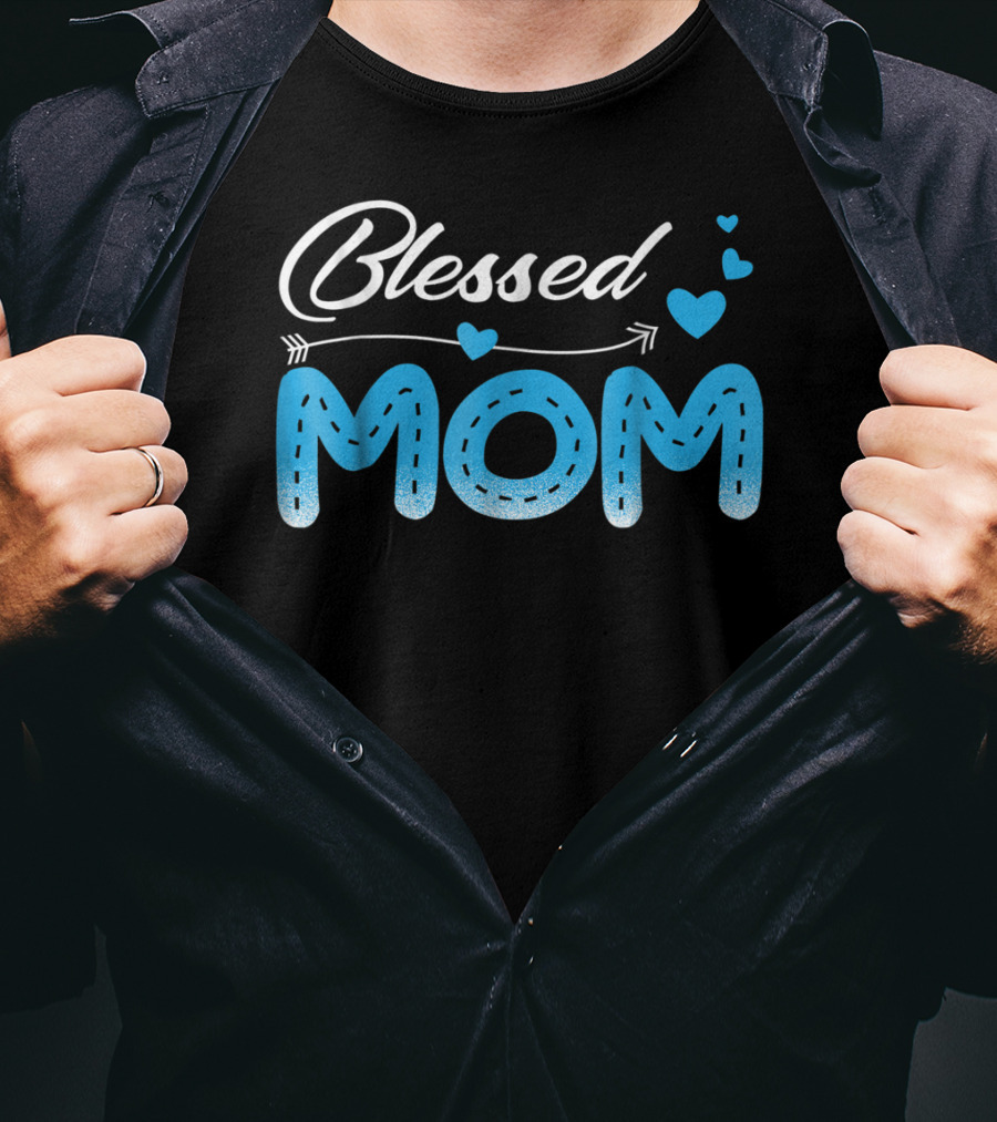 Blessed Mom Arrow Heart Blue Stitch T-Shirt