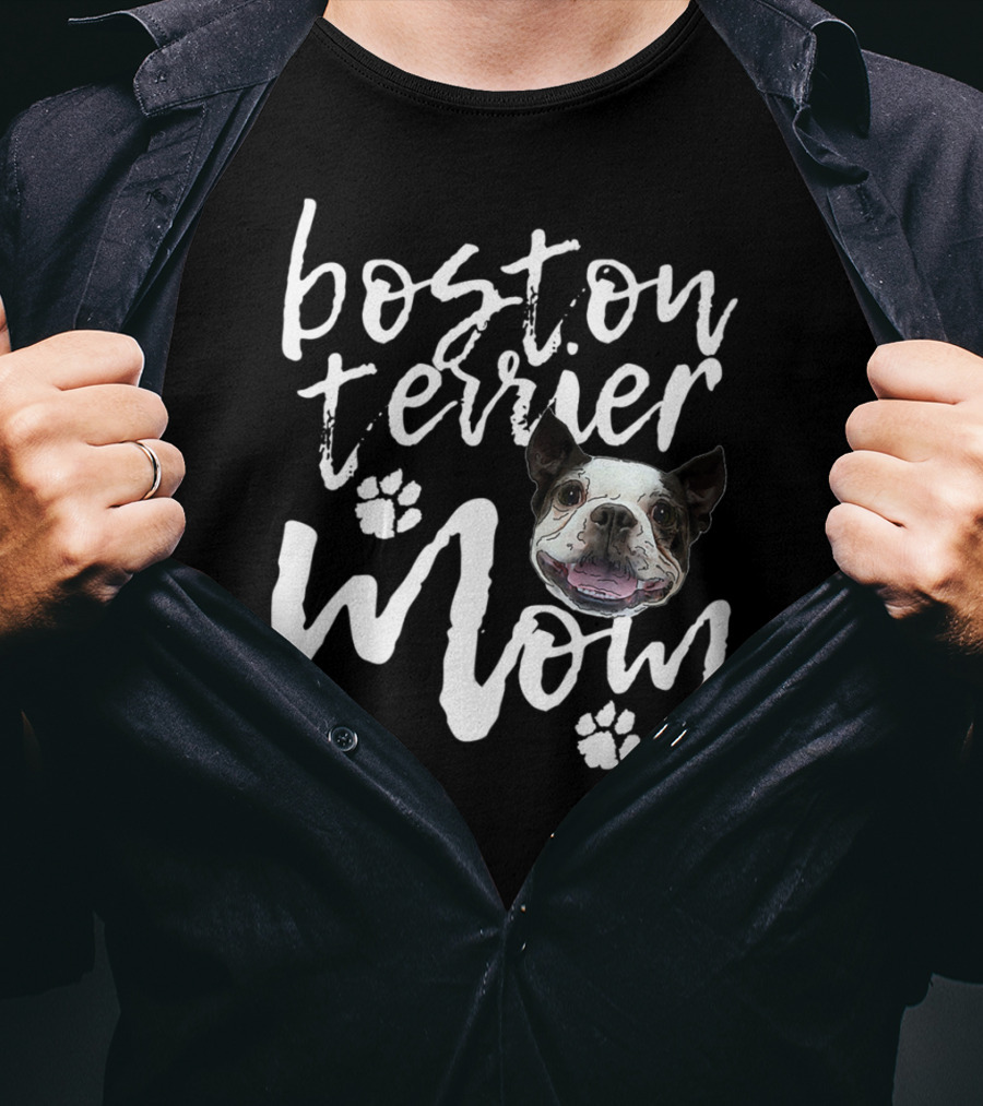 Boston Terrier Mom Cute Dog Face With Paws T-Shirt
