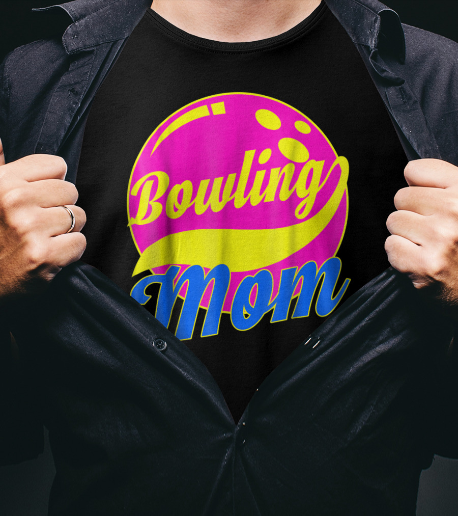 Bowling Mom Bowler League Pink Yellow Bowling Ball T-Shirt