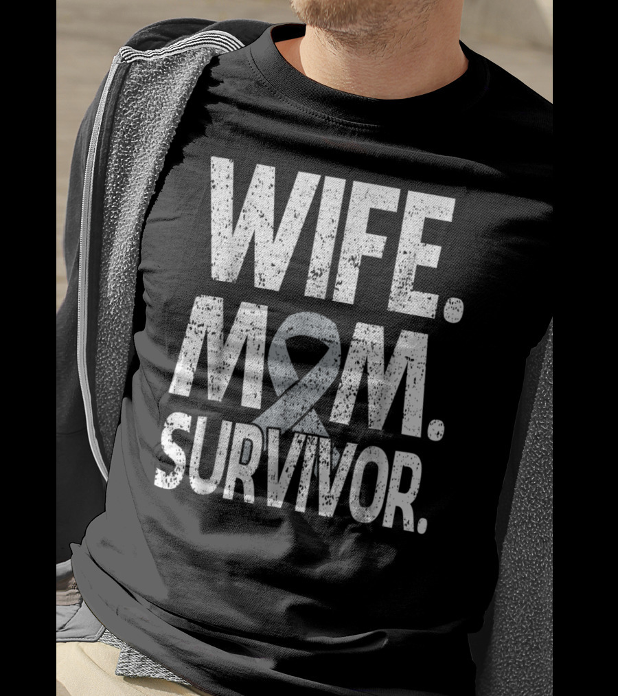 Wife Mom Survivor Ribbon Brain Cancer Awareness T-Shirt