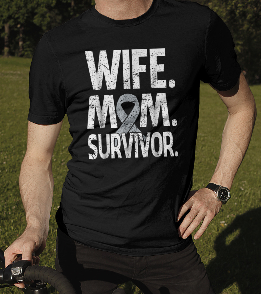 Wife Mom Survivor Ribbon Brain Cancer Awareness T-Shirt