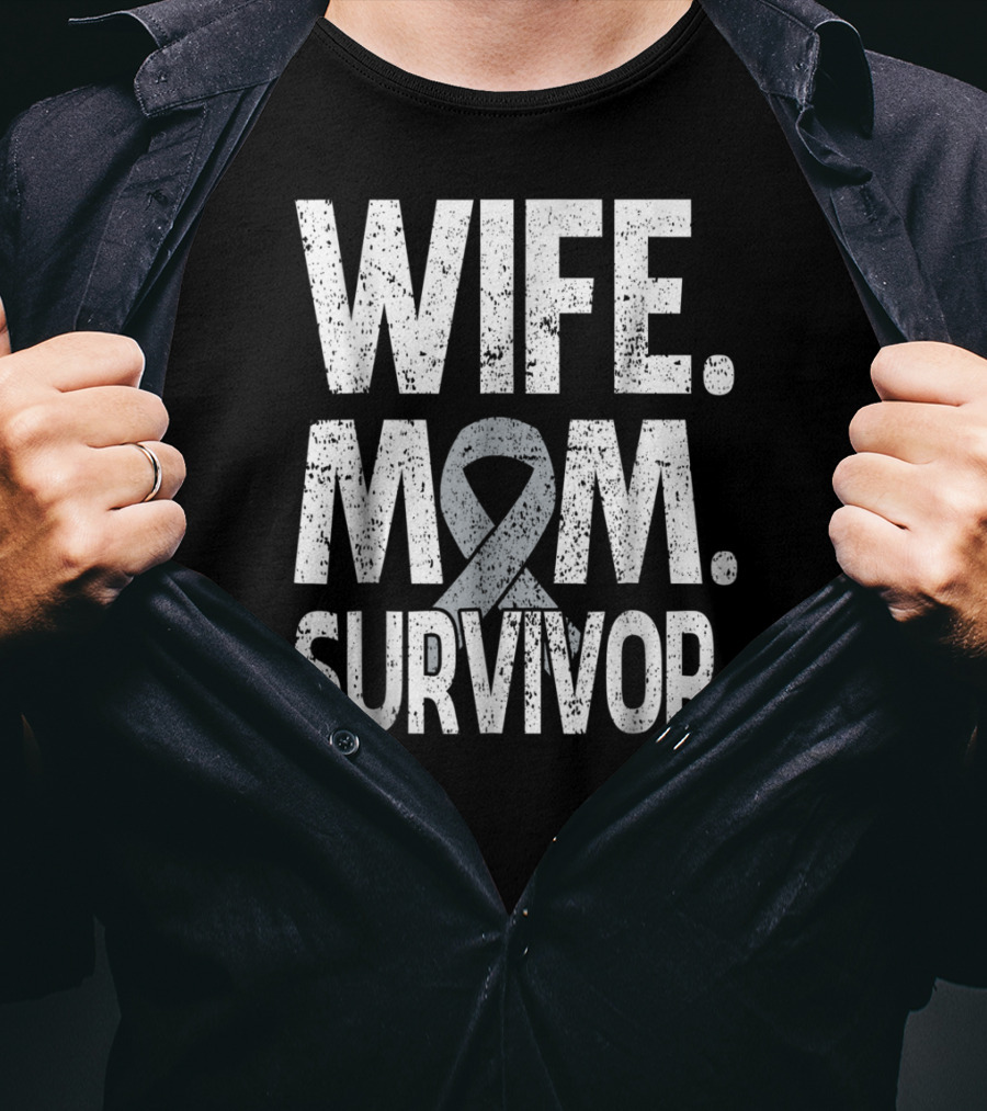 Wife Mom Survivor Ribbon Brain Cancer Awareness T-Shirt