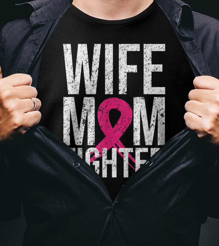 Wife Mom Fighter Breast Cancer Awareness Pink Ribbon66 T-Shirt