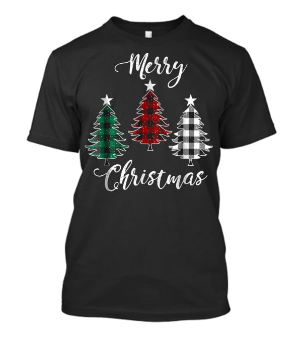 Merry Christmas Buffalo Plaid Trees Dad And Kids T-Shirt